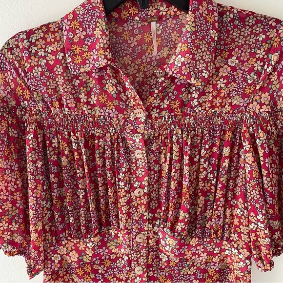 Free People Bonnie floral red orange print mini dress 37769 - Picture 6 of 14